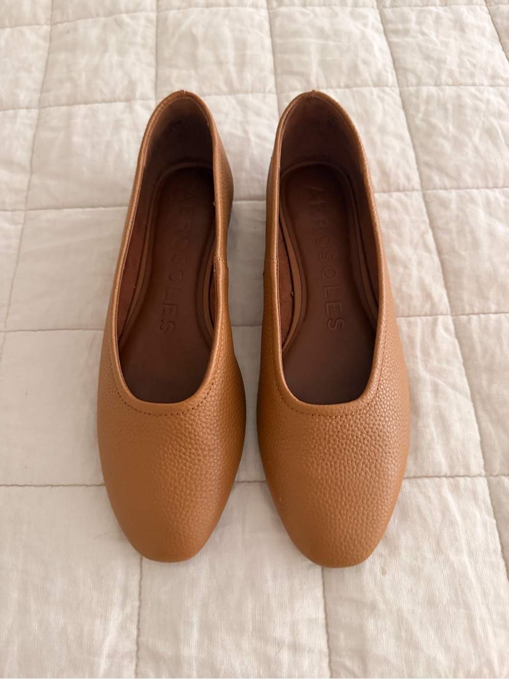 AEROSOLES - Size 7.5 - Amelie Ballet Flat Cognac Brown Pebbled Leather